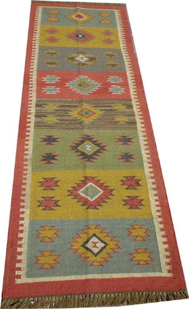 Orientalischer Grob Gewebter Kelim Teppiche 250*80 cm - Muster 1, Rot, Jute,Wolle, Teppiche, Bodenmatten