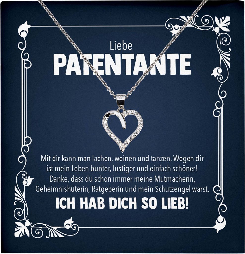22Feels Liebe Patentante Geschenk Herz Halskette mit Karte Patin Frauen Damen Collier Geburtstag Weihnachte Taufe Familie (Damen Silber 925/000 Sch...