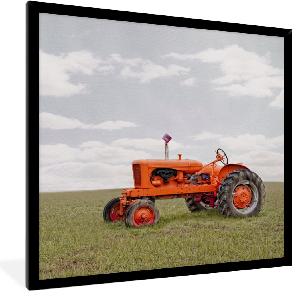 MuchoWow Gerahmtes Poster Traktor - Räder - Vintage 40x40 cm - Poster mit Schwarzem Bilderrahmen Wandposter Rahmen Foto Bilder - Mit Rahmen - Wa...
