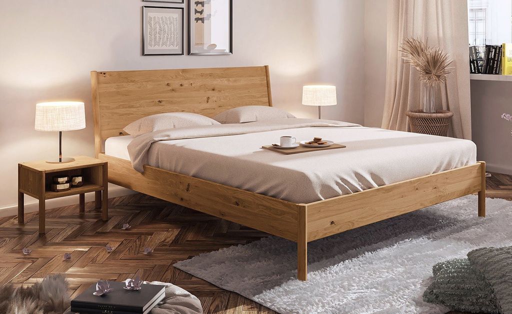 Bett PARIS Eiche massiv mit Holzkopfteil 160x200