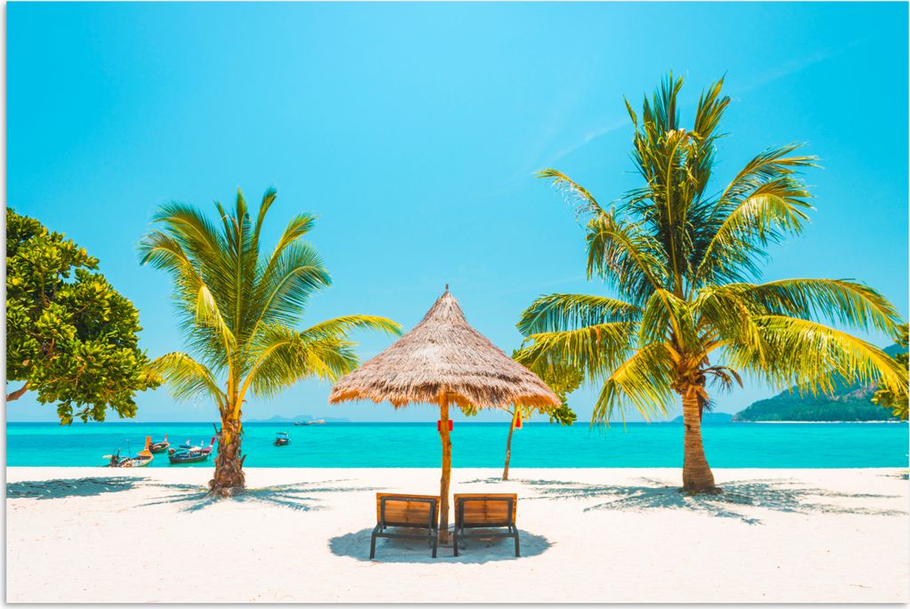 MuchoWow Poster Strand mit Palmen und Strandkörben 30x20 cm - Plakate - Print