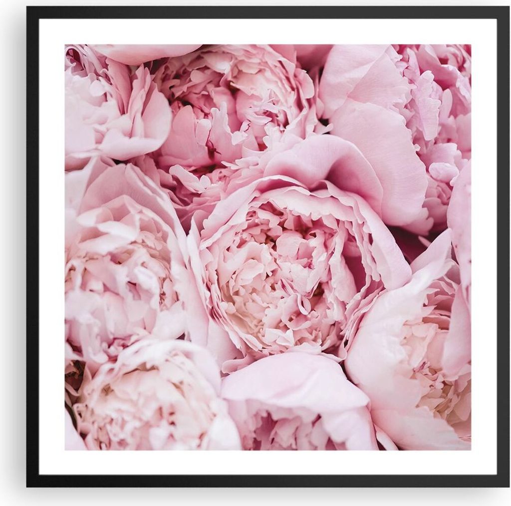 Gerahmtes Poster - Schwarzer Rahmen - Blumenstrauß Blumen Rosa - 60x60 cm - Wand Bild - Wanddeko - Wandbilder - Kunstposter - Wandposter - Bilderr...