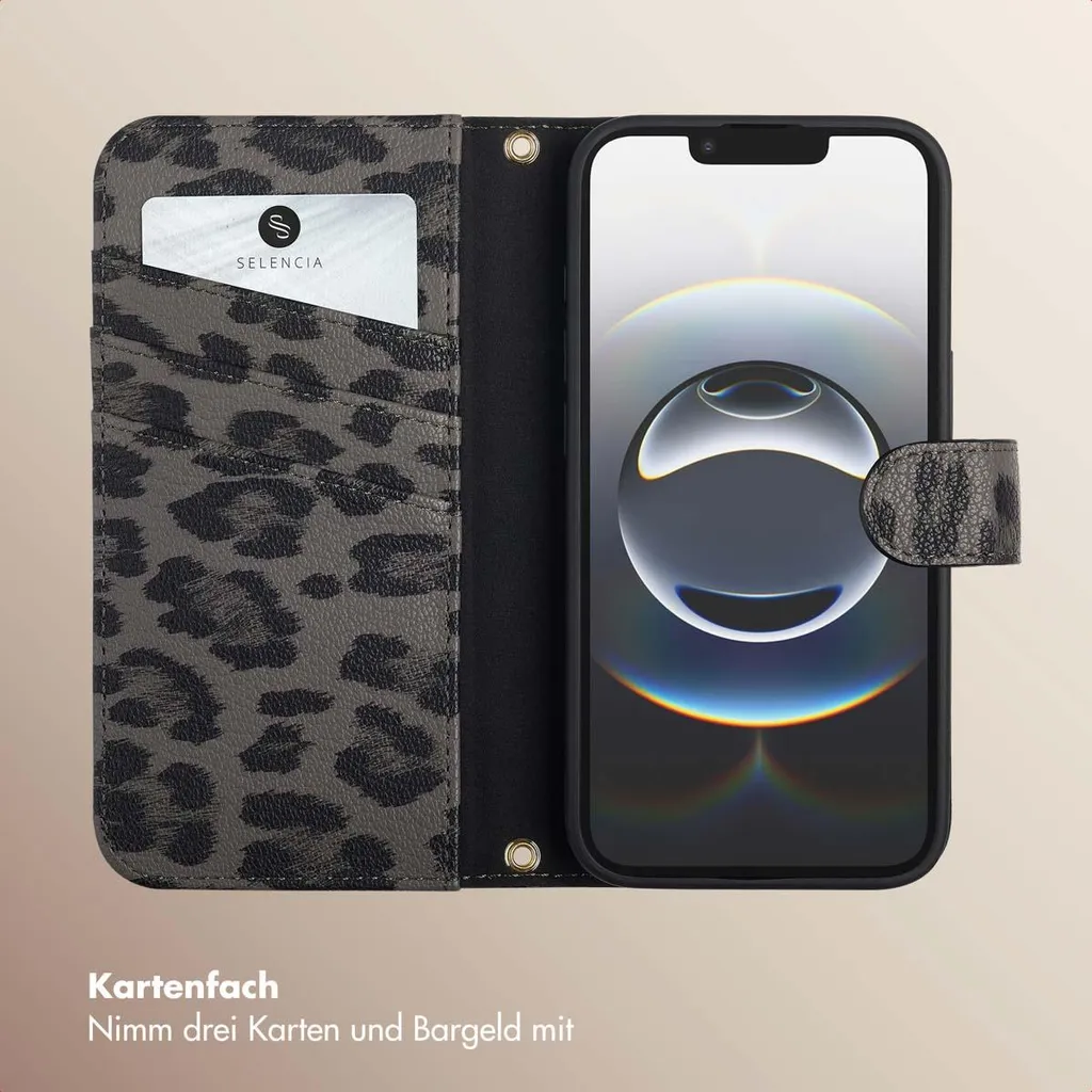 Custodia a Libro iPhone 16e Selencia Sabi | Nera Leopardata Elegance - 4