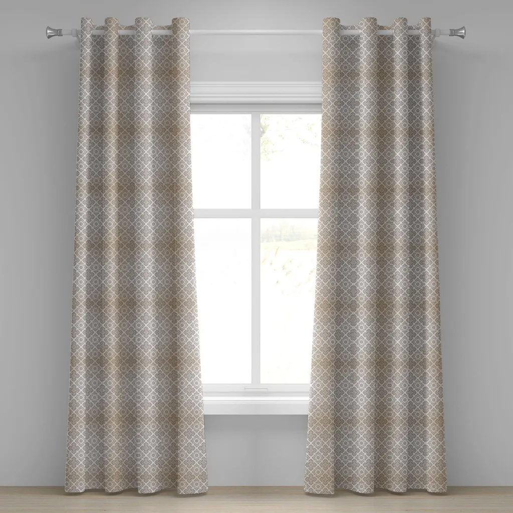 Rideau Motif Feuilles Abstraites en Tissu Artistique Beige 280x245 cm
