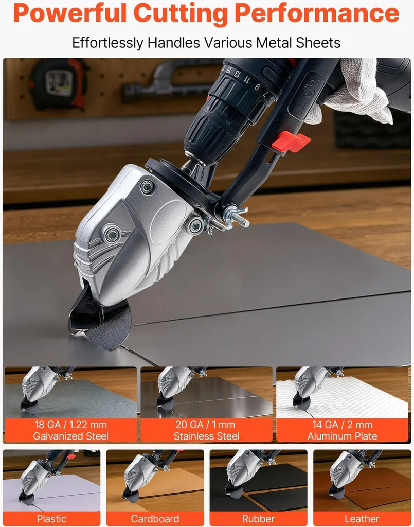 Grignoteuse tôle pour perceuse 18V-20V avec tête pivotante à 360°