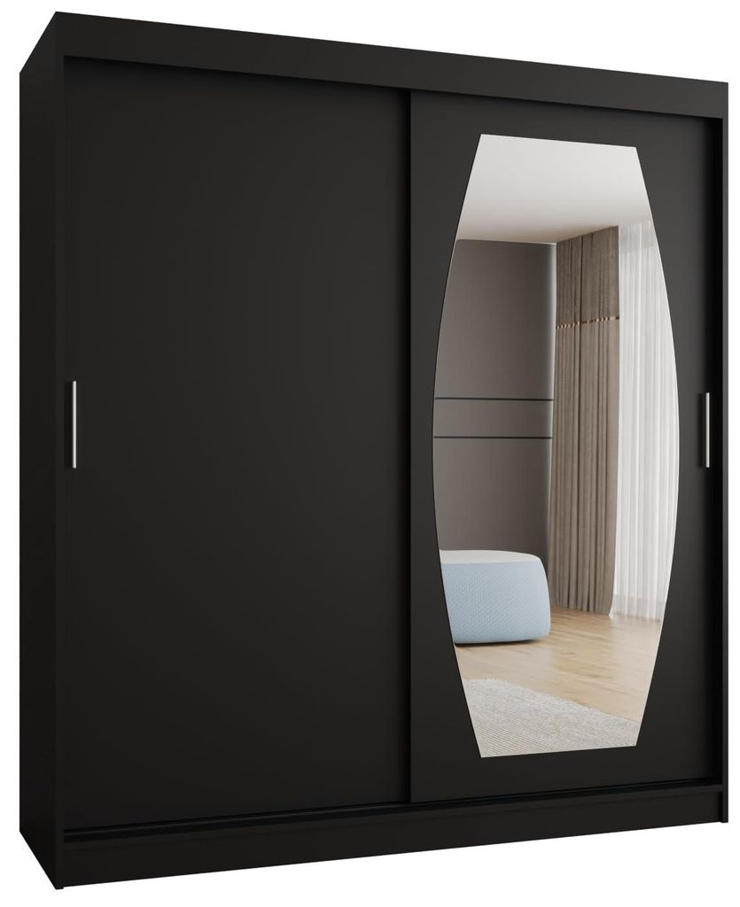 Kryspol - Kleiderschrank mit Spiegel, 180 cmx200x62cm, 2 Tür, ROSSA 180, Schwarz