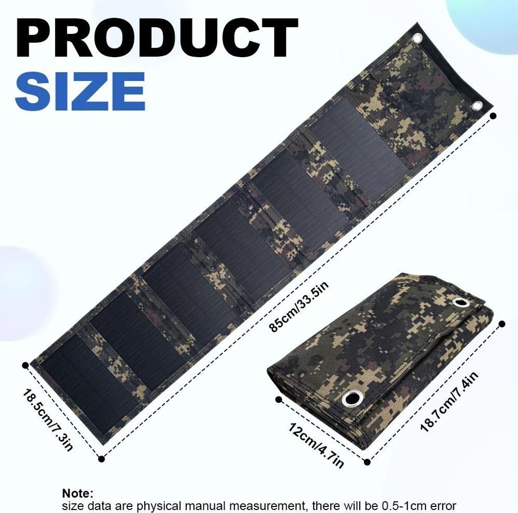 Tragbares Solarladegerät - FEL-60 - 60W USB 5V - Monokristallin 21,8% Wirkungsgrad - 6 Paneele - Für Handy & Powerbank - Camouflage