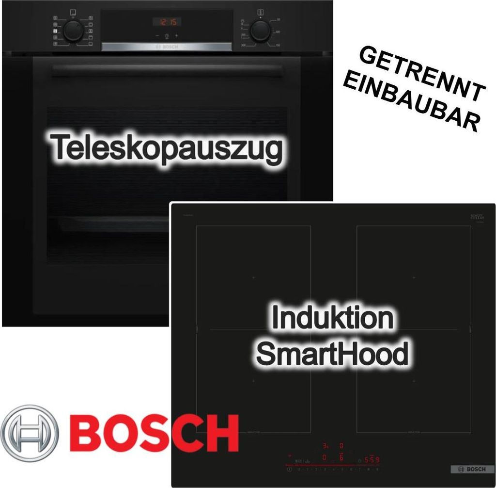 Herdset BOSCH Backofen Hydrolyse + Induktionskochfeld Booster autark 60 cm