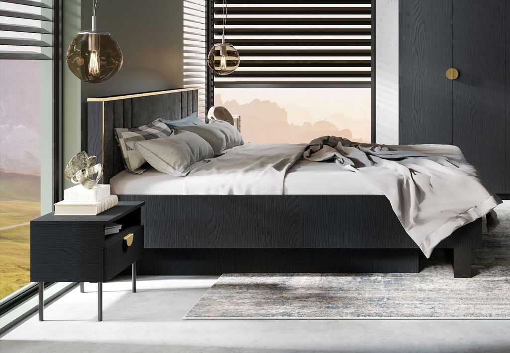 Schlafzimmer-Set komplett Mond anthrazit Ausführung wählbar,mit Holzlattenrahmen