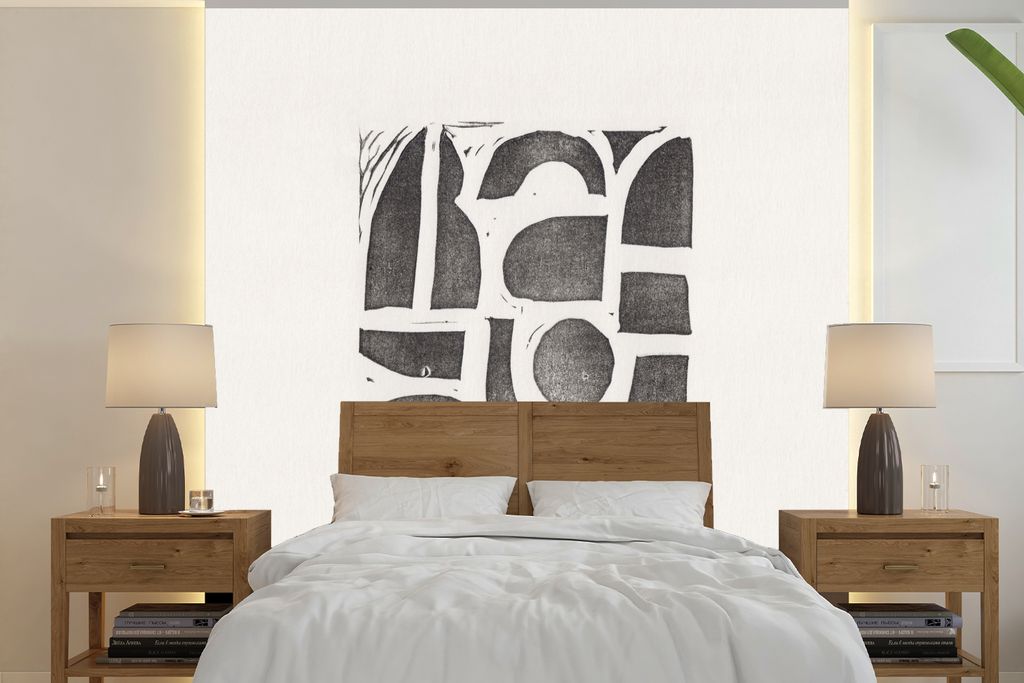 MuchoWow Fototapete für Wohnzimmer oder Schlafzimmer Wandtapete Vinyl Motivtapete Abstrakt - Formen - Schwarz - 280x280 cm - Hintergrundbild