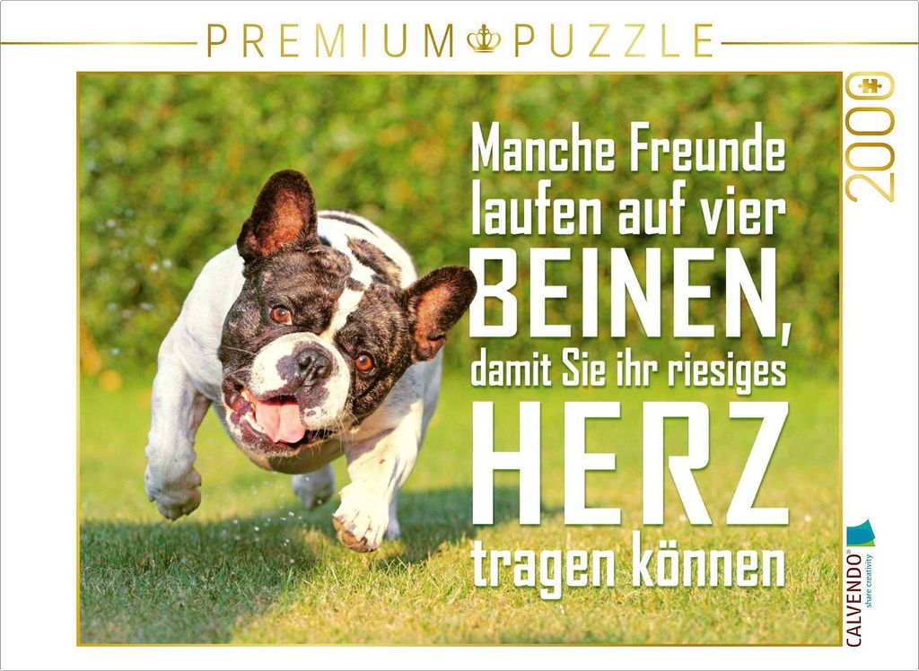 CALVENDO Puzzle Französische Bulldogge rennt japsend über einen Rasen | 2000 Teile Lege-Größe 90x67cm Foto-Puzzle für glückliche Stunden