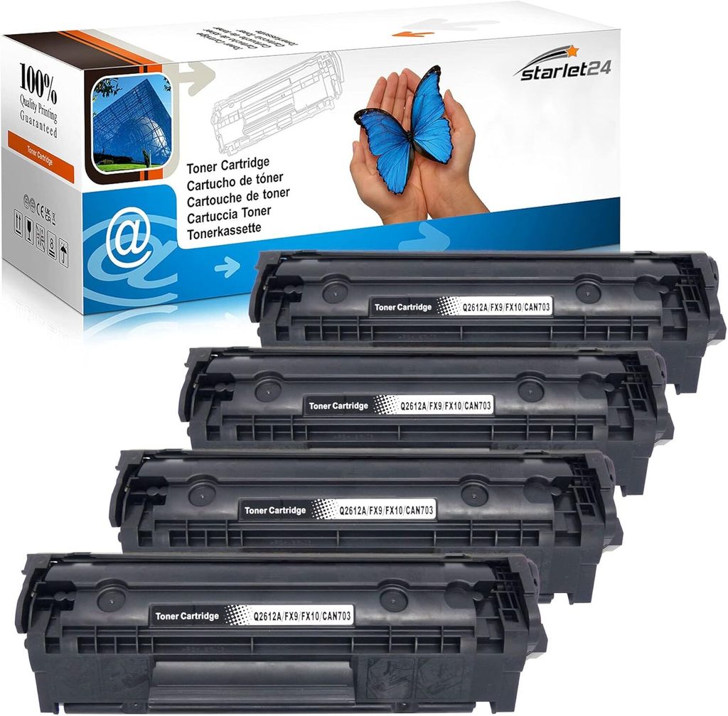 4X Tonerpatronen ersetzt HP LaserJet Q2612A 12A & Canon LBP2900 | Schwarz | ca. 2.000 Seiten je Toner | für HP M1005 M1319f 1010–1022 3015–3055
