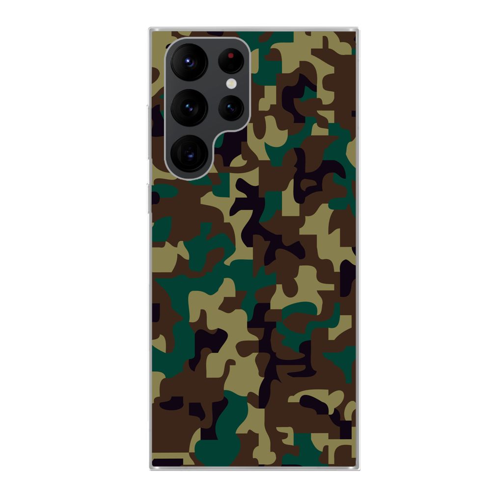MuchoWow Handyhülle Schutzhülle Hülle für Samsung Galaxy S22 Ultra Camouflage-Muster mit dunklen Farben Silikon Softcase Handy Hülle - Abbil...