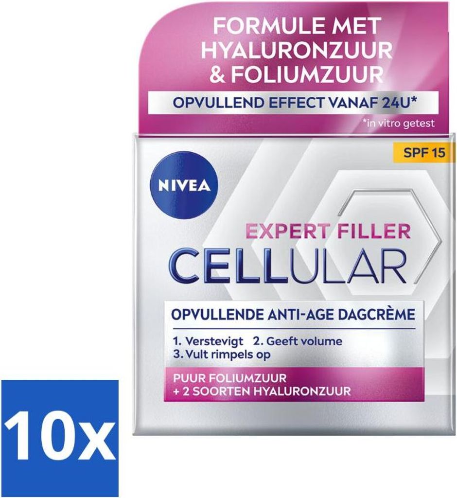 NIVEA – CELLular Expert Filler Tagescreme – Anti-Aging Gesichtscreme – LSF 15 – Mit Hyaluronsäure, Kreatin & Folsäure – 50 ml - Vorteil...