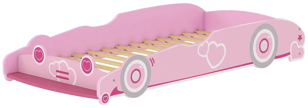 Lit Bébé Design Voiture Rose 158 x 73,6 cm avec Barrière de Sécurité