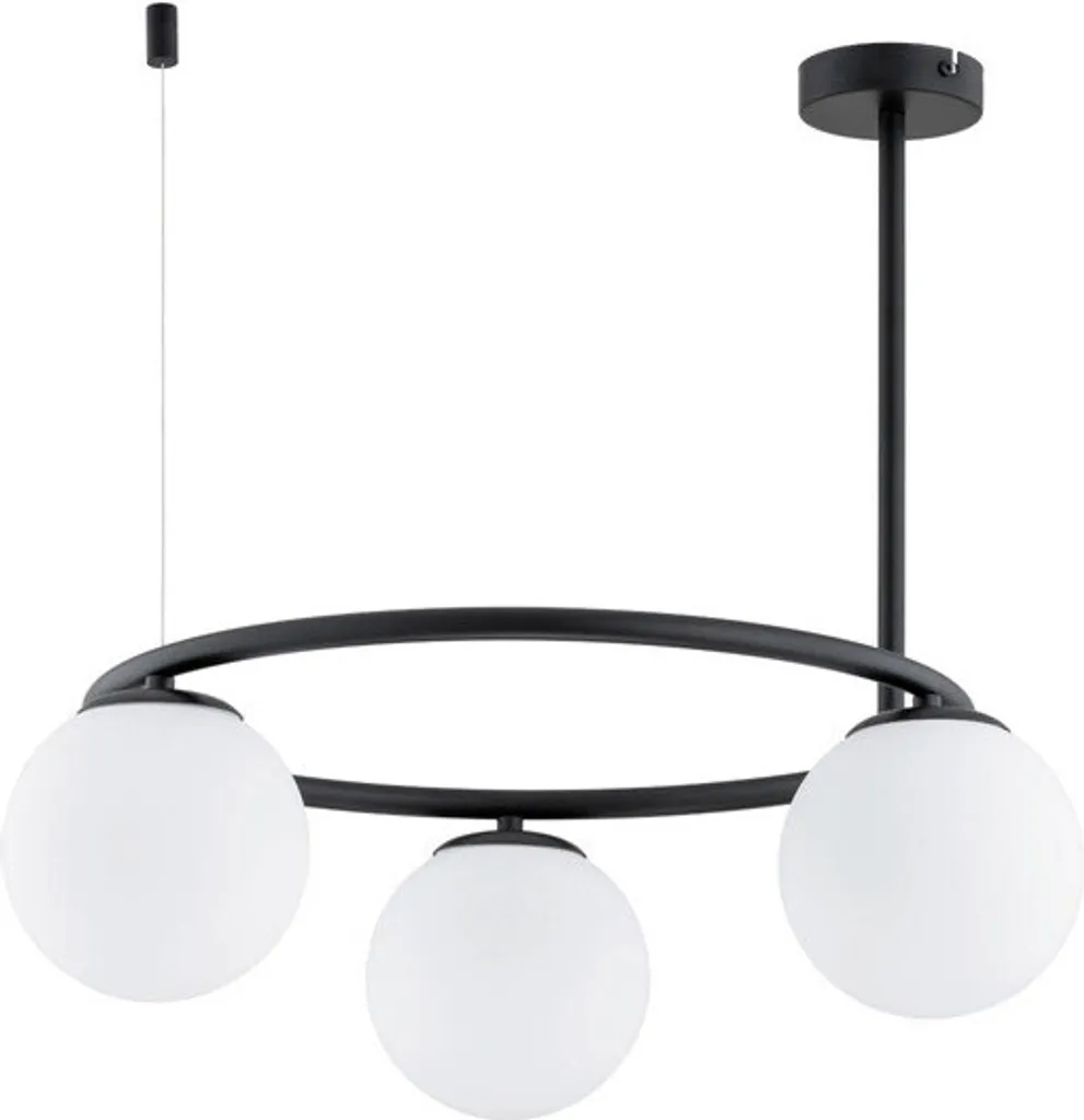Lustre suspension 3 boules de verre blanc et métal noir design chic