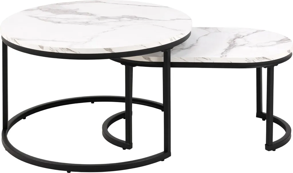 Set de 2 tables basses Spiro marbre blanc 70cm pour salon moderne