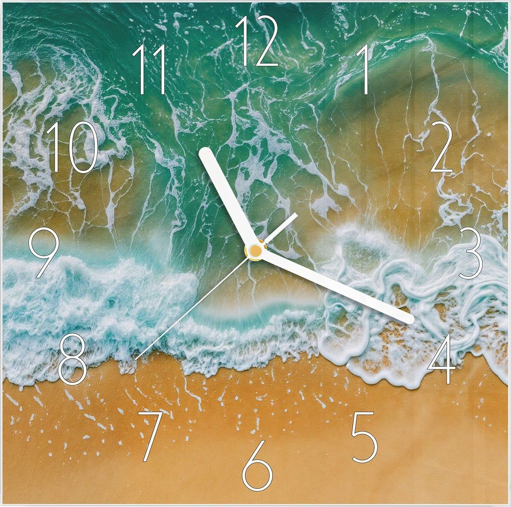 Wanduhr aus Glas mit Motiv Meeresbrandung- 30 x 30 cm - inkl. Aufhängesystem