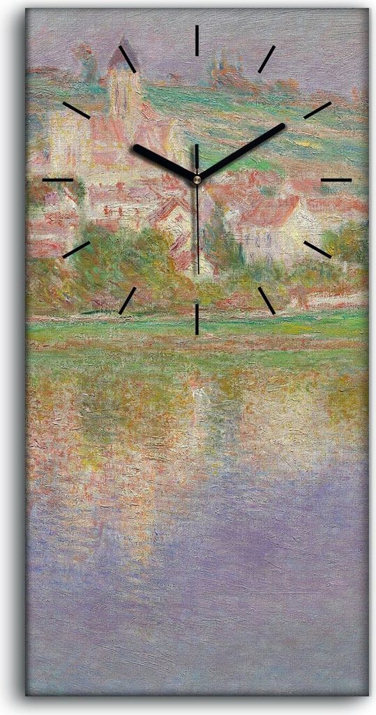 Wanduhr Bürouhr Leinwand Bild Geräuschlos 30x60 Vetheuil bei Sonnenuntergang - schwarze Hände