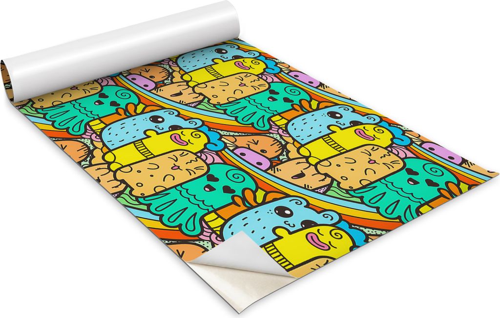 Selbstklebende Möbelfolie - Dekorationsfolie - Tischmöbel - Zuschneidbar - Bunte, Fröhliche Monster - 100 x 50 cm