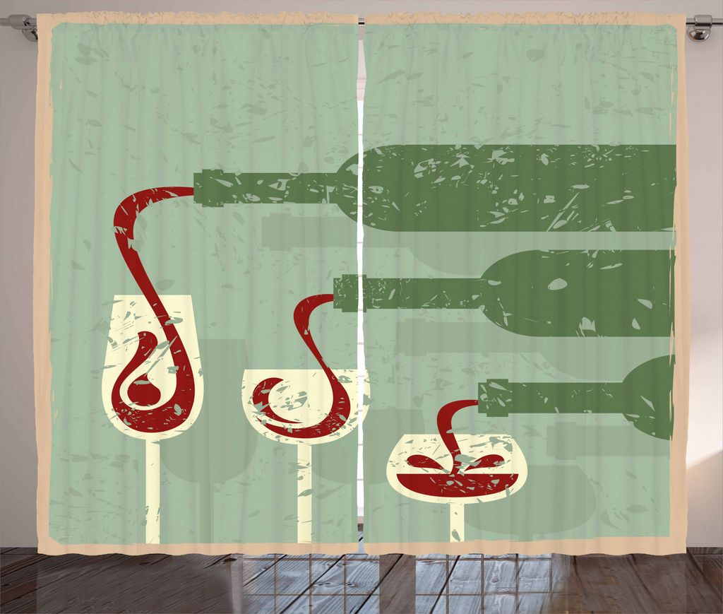 ABAKUHAUS Wein Rustikaler Vorhang, Grunge Retro Wein Gießen, Wohnzimmer Universalband Gardinen mit Schlaufen und Haken, 280 x 225 cm, Mandelgrün ...