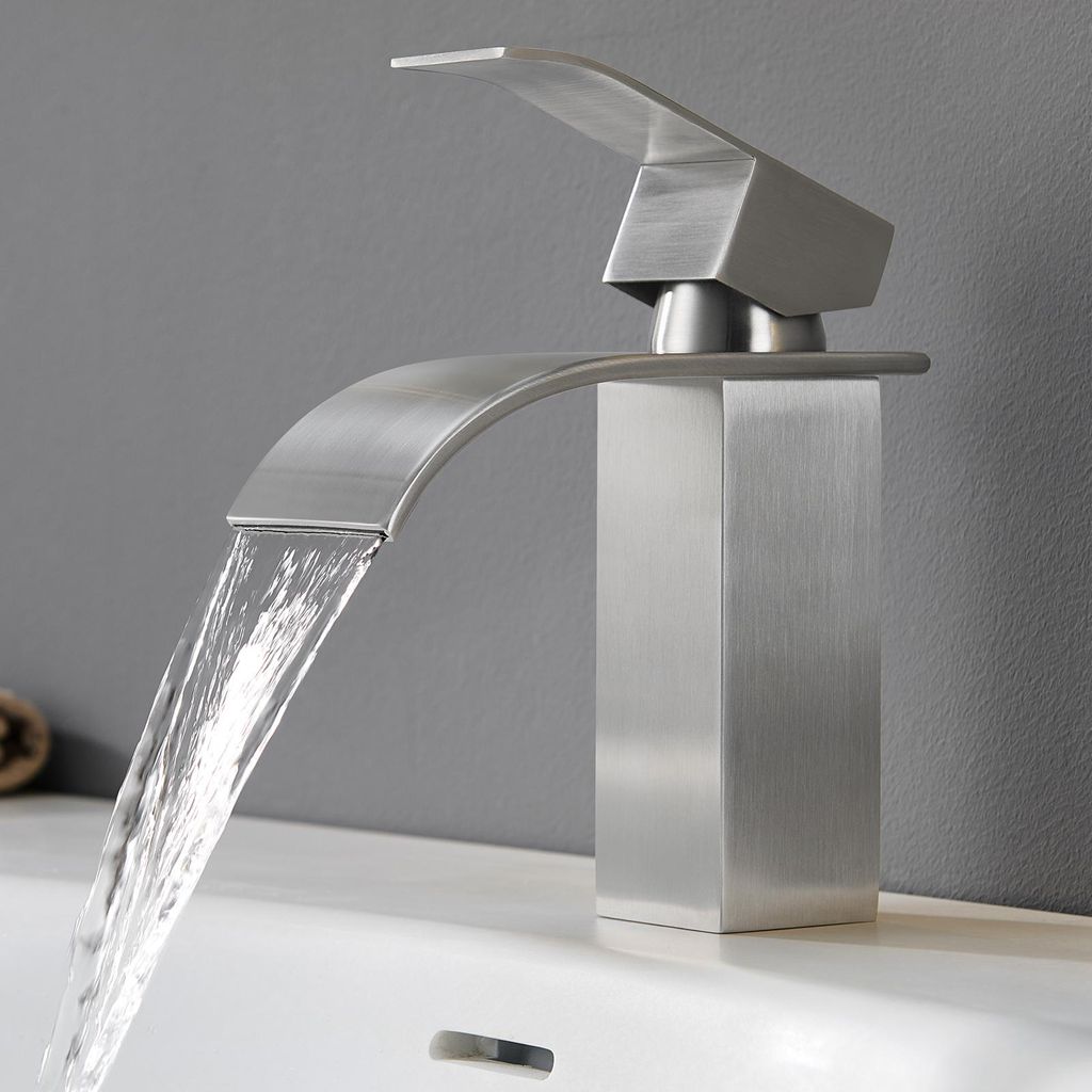 Wasserfall Waschtischarmatur, 304 Edelstahl Gebürstet, Produktbild 