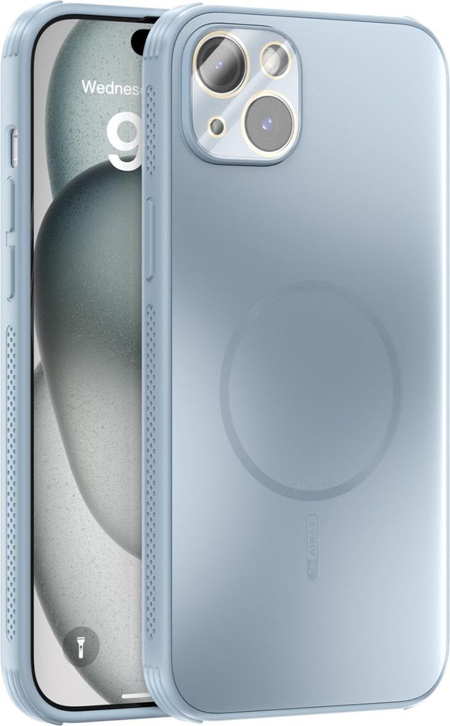 Matte PC TPU Hülle für iPhone 15 Plus Magnetische Handyhülle mit Linsenabdeckung und Wärmeableitung Stoßstange Hellblau