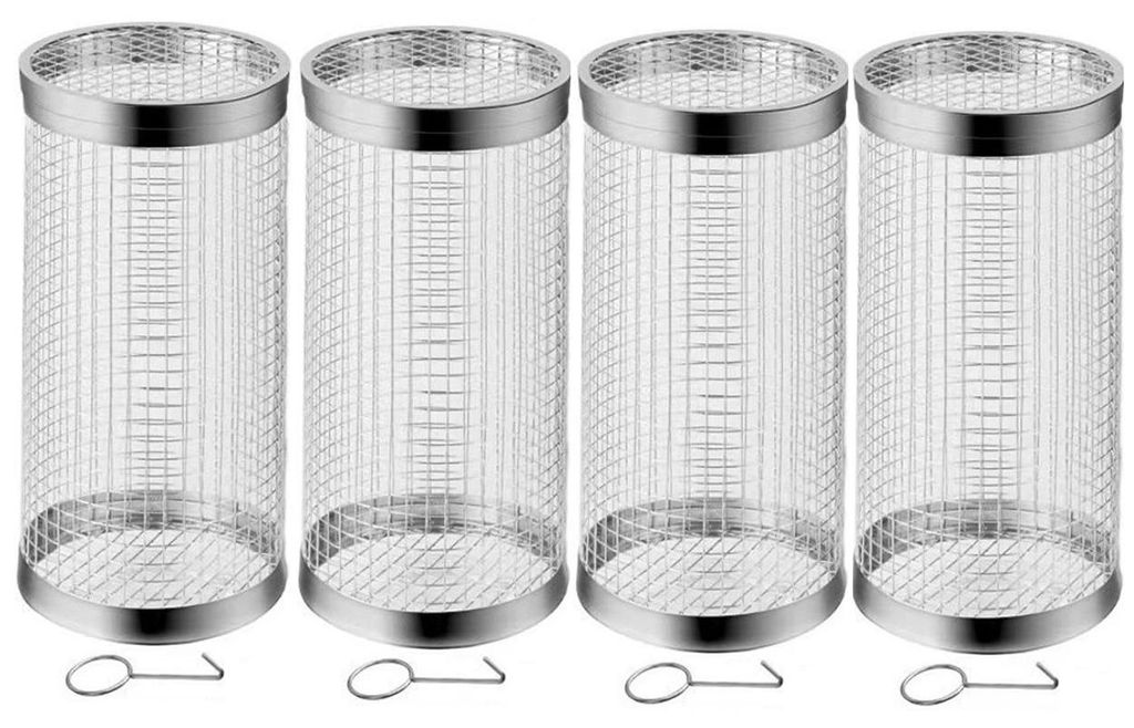 4er Set Zylindrischer Grillkorb Rund aus Edelstahl mit 1x Produktbild 