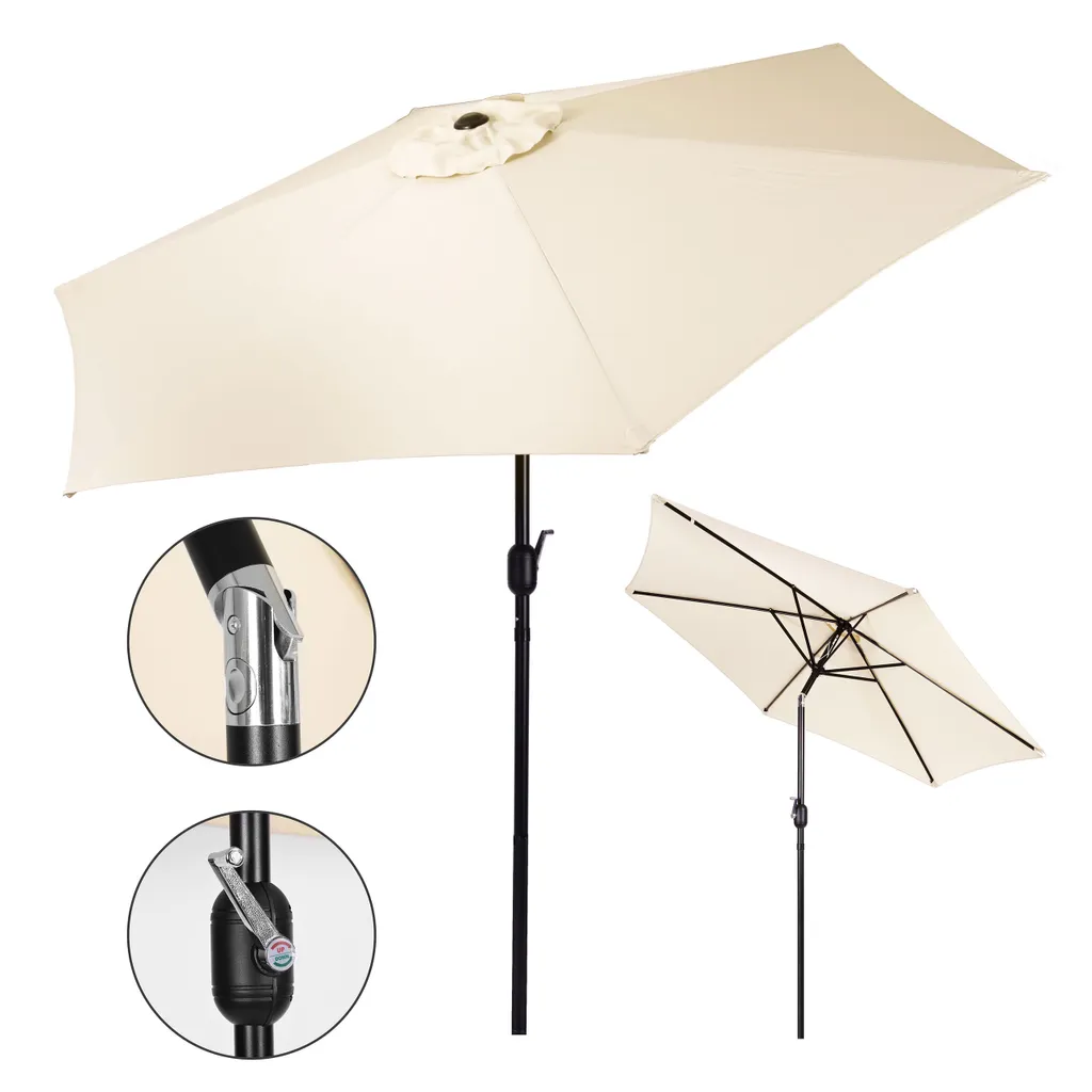 Parasol de terrasse beige 270 cm pour manger à l'ombre en plein été