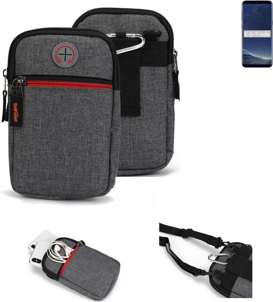 K-S-Trade Holster Gürtel Tasche kompatibel mit Samsung Galaxy S8+ Duos Handy Tasche Schutz Hülle grau Zusatzfächer 1x
