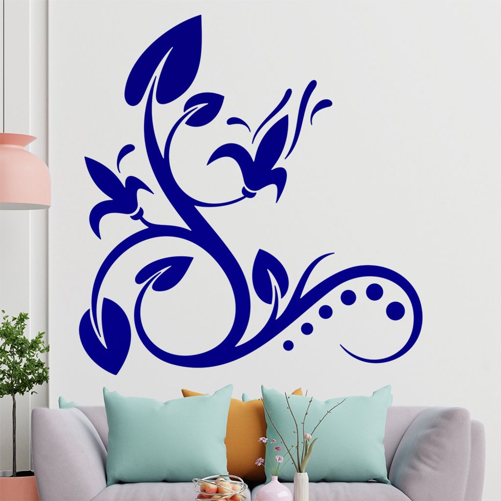 Blume - Linien Punkte Wandtattoo in 6 Größen - Wandaufkleber Wall Sticker - Dekoration, Küche, Wohnzimmer, Schlafzimmer, Badezimmer