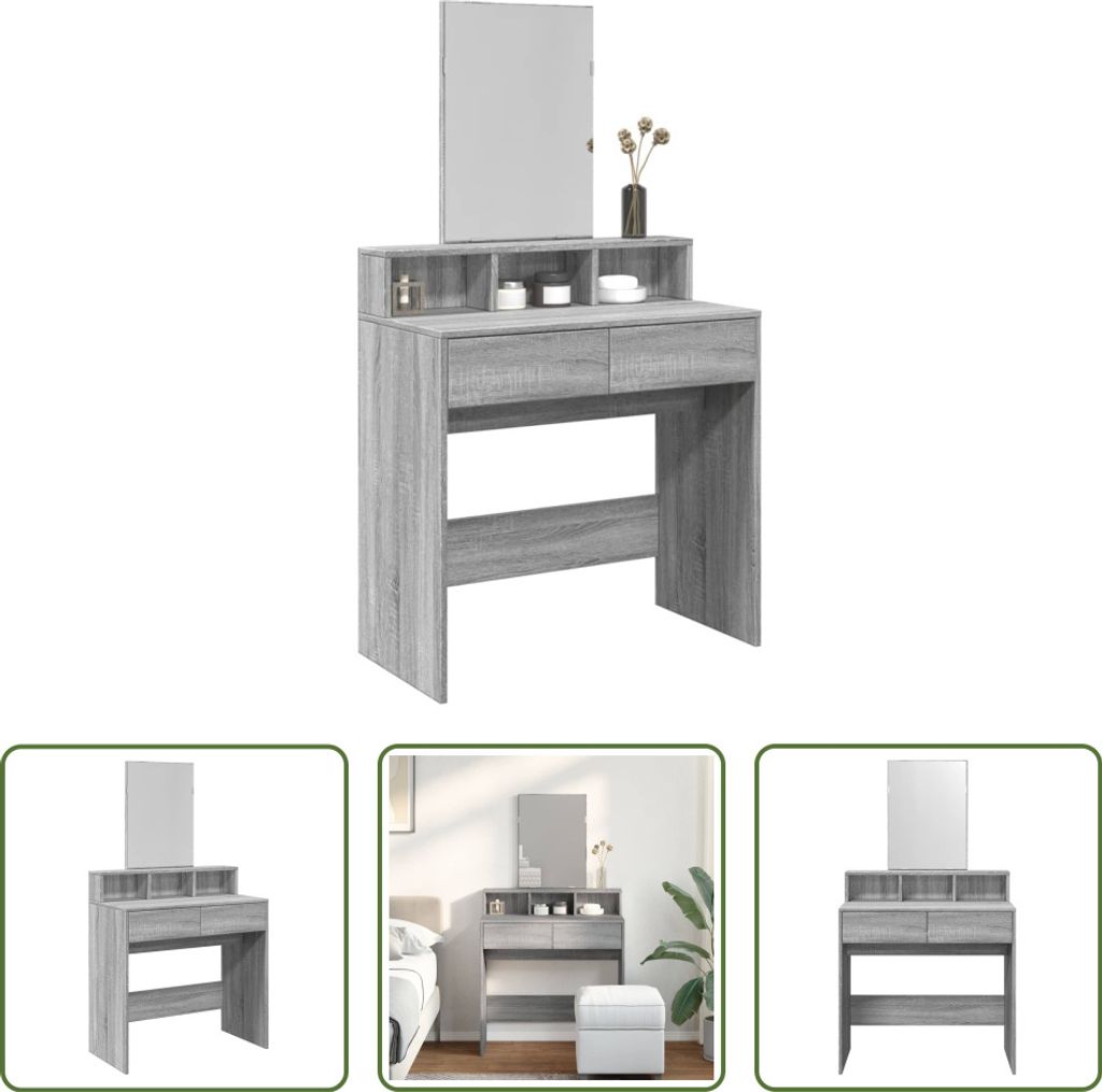 The Living Store Schminktisch mit Spiegel Grau Sonoma 80x41x144,5 cm