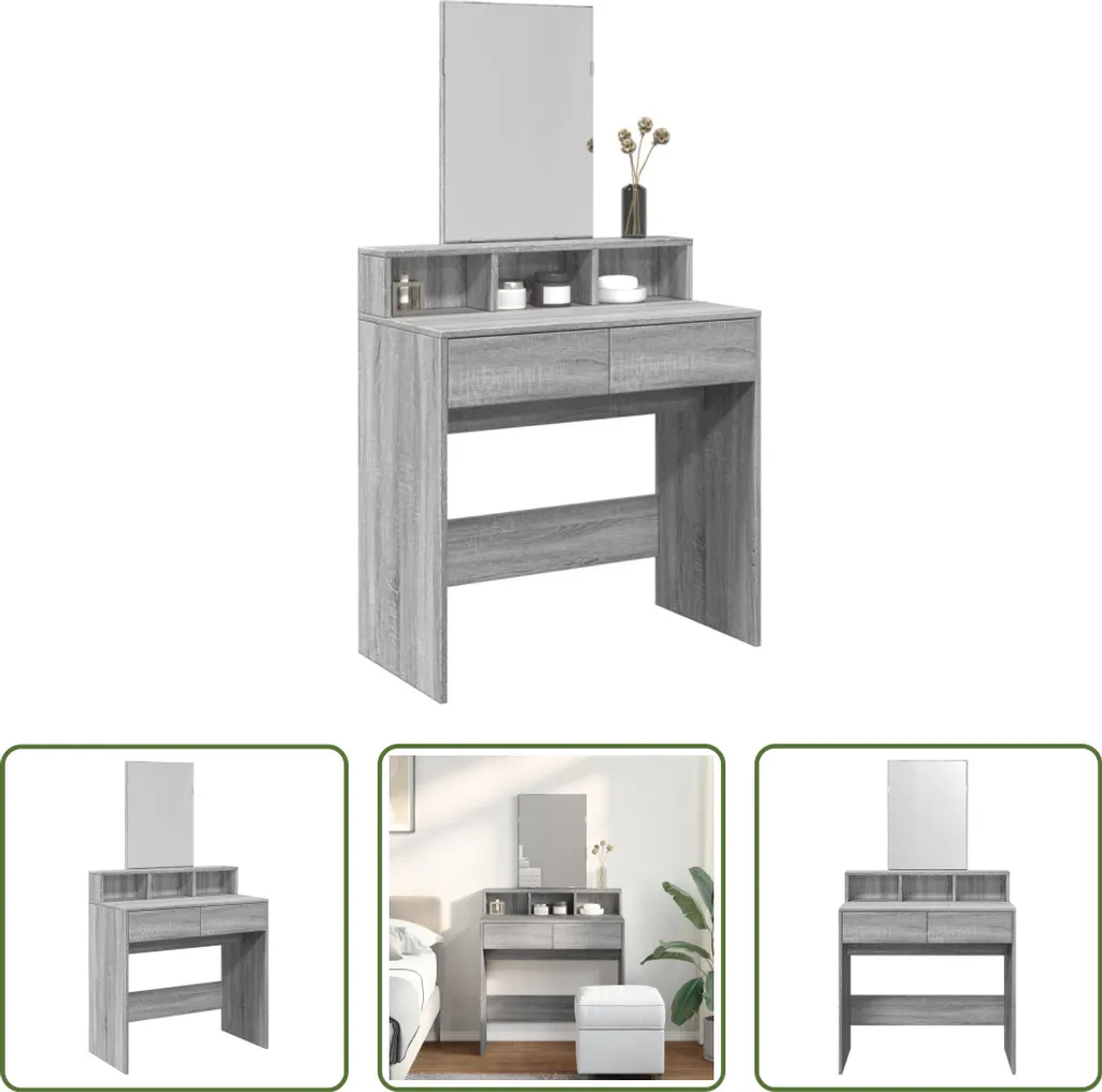 Comodino Design Grey Sonoma con Specchio 80cm | Arredamento Moderno