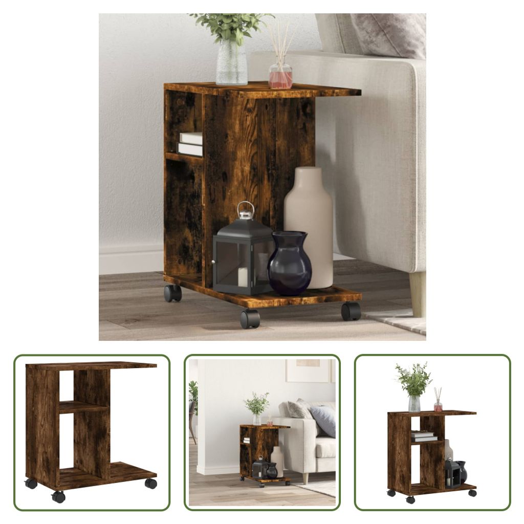 The Living Store Beistelltisch mit Rollen Räuchereiche 50x30x55 cm Holzwerkstoff