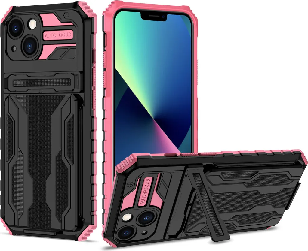 Cover iPhone 14 Plus Rosa Robusta con Porta Carte: Massima Protezione