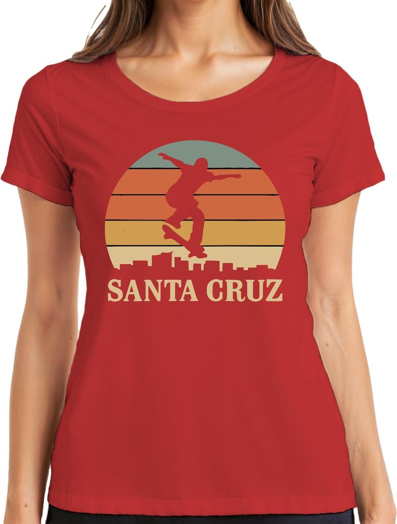 Santa Cruz Skateboard Skater Retro Sonnenuntergang Vintage Strand Damen T-Shirt, Rot, L