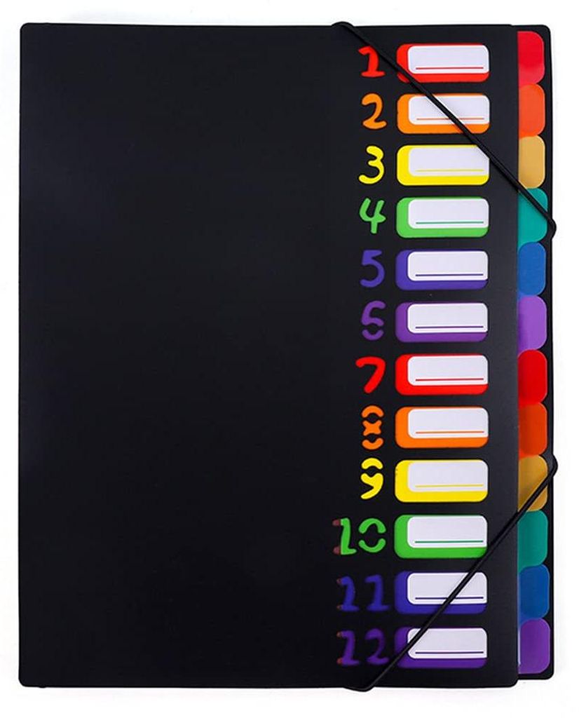 Erweiterbare Dokumentenmappen im A4-Format, 12 Fächer, ziehharmonikaförmiger Dokumentenorganizer, farbenfrohe Mappen für Schule, Büro, Besprech...