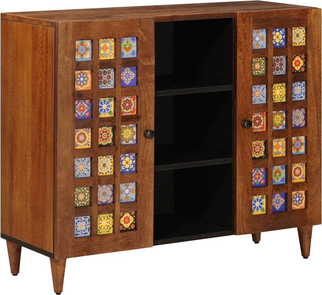 Sideboard mit Regal Walnuss 90 x 33,5 x 75 cm Massivholz Mango