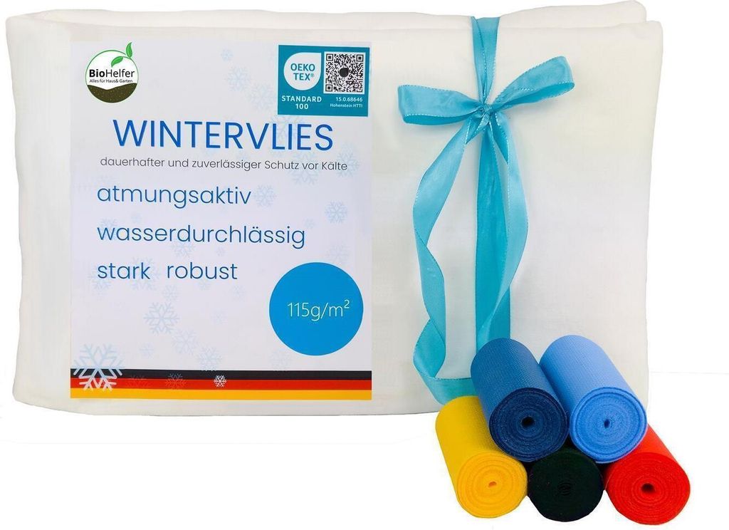 BioHelfer Frostschutzvlies, 115g/m², Kälteschutz für Pflanzen, inkl. 5 Befestigungsbänder, 1m x 5m, Weiß