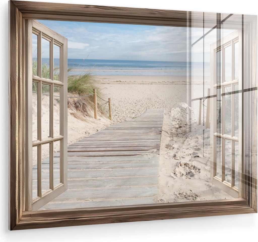 MuchoWow Glasbilder - Bilder auf Wandbild - Foto auf Glas Durchblick - Strand - Dünen - Weg - Landschaft 40x30 cm Wanddekoration aus Glas - Acrylg...