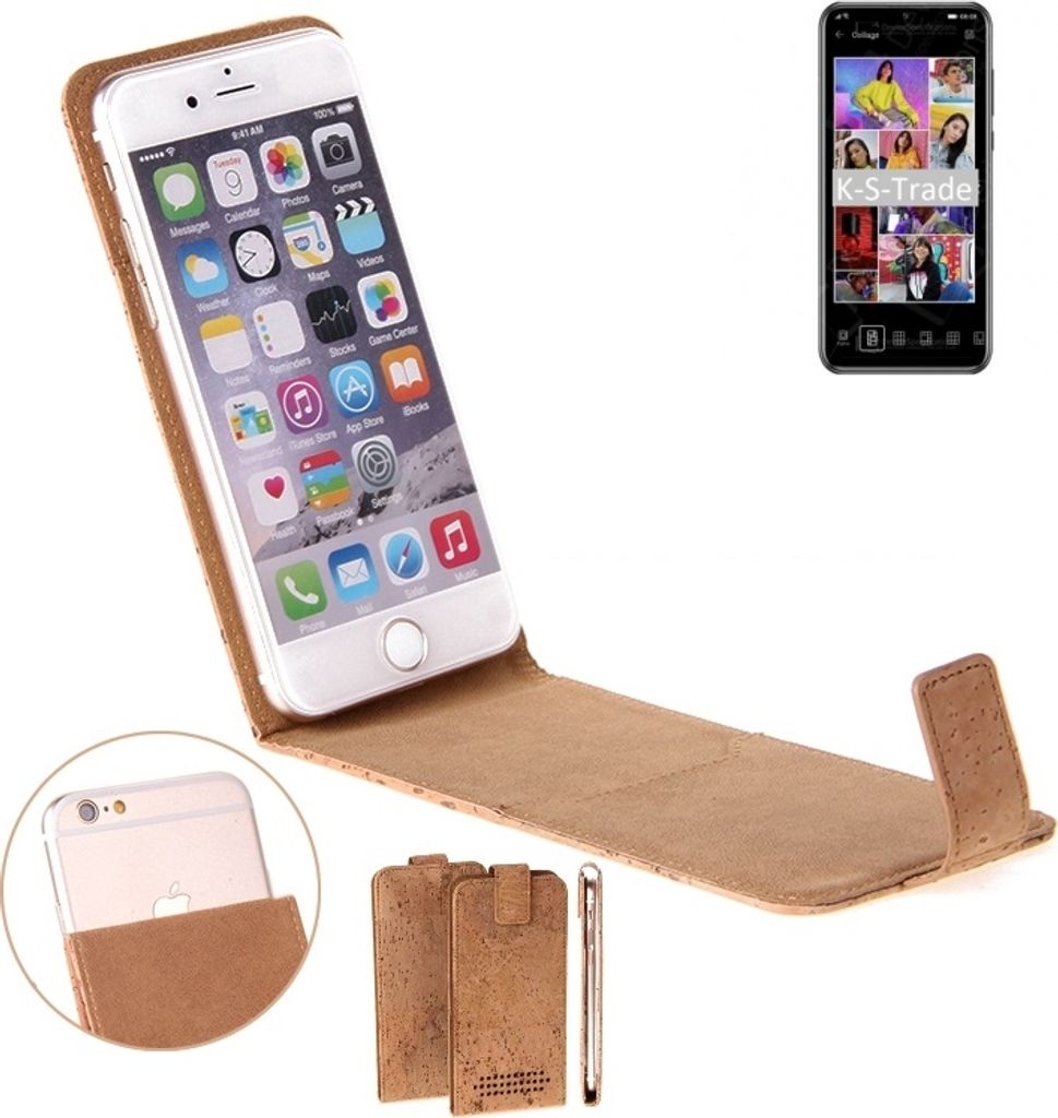 K-S-Trade Handyhülle kompatibel mit Huawei Y8p Kork Hülle Flipstyle Case Schutzhülle Kork Case Hülle Flip cover Klapphülle Klapp, braun 1x