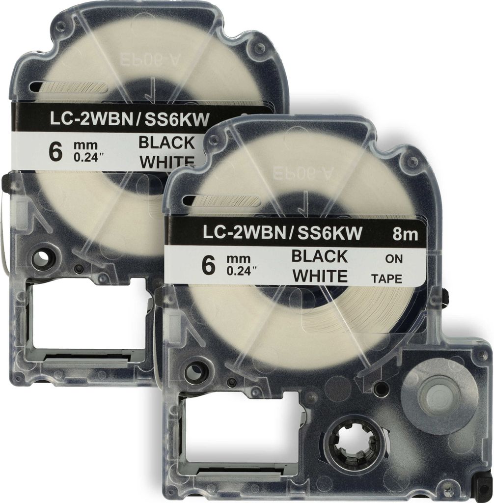 vhbw 2x Schriftband-Kassette kompatibel mit Epson LabelWorks OK900P Etiketten-Drucker 8m x 6mm Schwarz auf Weiß