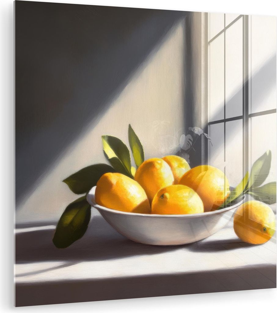 MuchoWow Glasbilder - Bilder auf Wandbild - Foto auf Glas Zitronen - Stilleben - Gelb 30x30 cm Wanddekoration aus Glas - Acrylglasbild - Acrylbilder
