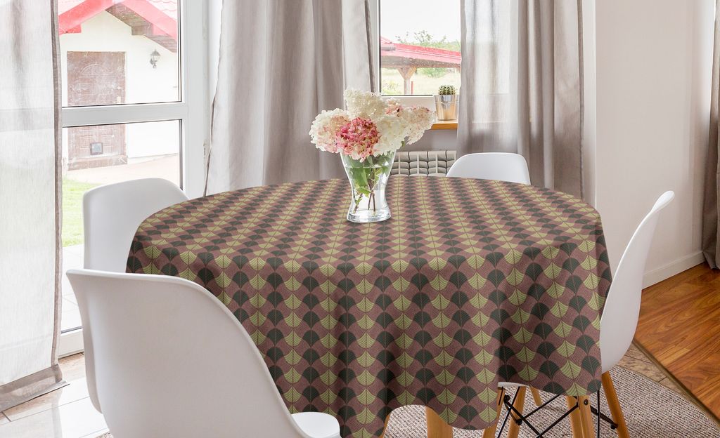ABAKUHAUS Abstrakt Runde Tischdecke, Traditionelle Blätter Kunst, Kreis Tischdecke Abdeckung für Esszimmer Küche Dekoration, 150 cm, Schokoladen...
