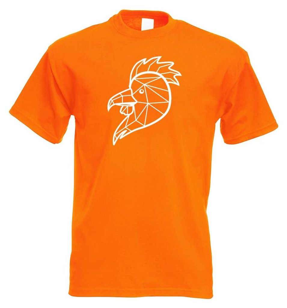 Kiwistar - T-Shirt - orange - Polygon Hahn Gockel Tier Art Herren Funshirt Bedruckt Design Sprüche Spruch Motive - mit Motiv Bedruckt - Funshirt D...