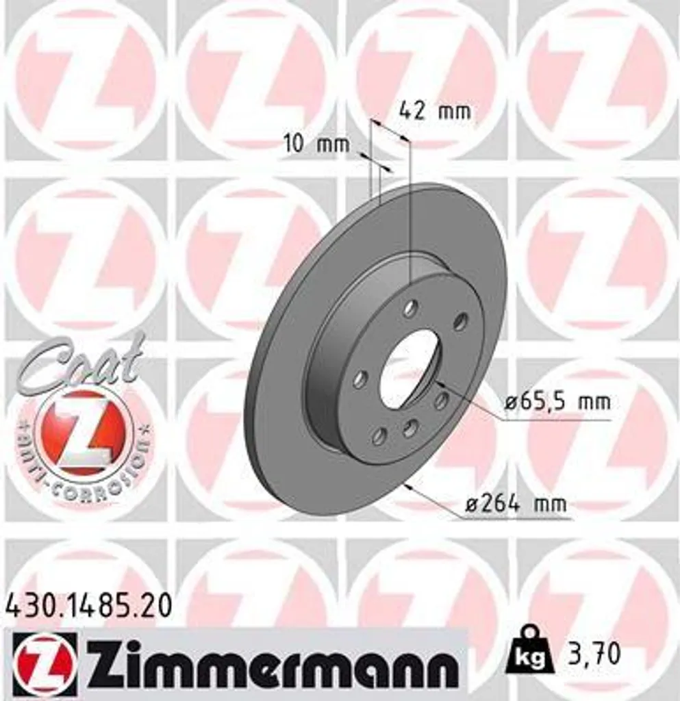 Disque de frein Zimmermann 430.1485.20 anti-vibration pour Opel Astra