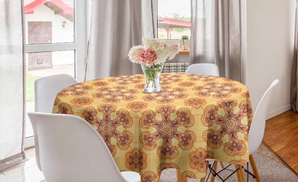 Tovaglia Circolare Etnica ABAKUHAUS 150cm Vintage Arancio Antimacchia