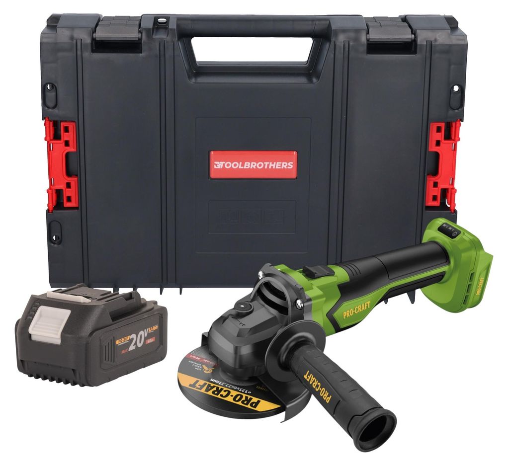 Procraft PGA22-BB Akku Winkelschleifer 20 V 125 mm Brushless + 1x Akku 4,0 Ah + RHINO Toolcase - ohne Ladegerät