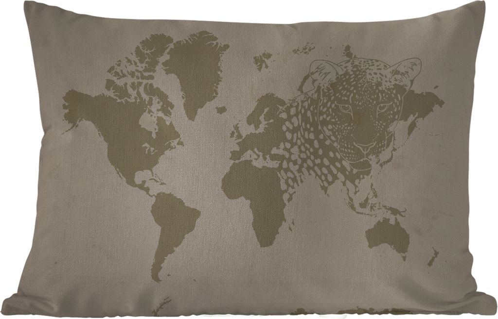 MuchoWow Outdoor Kissen - Weltkarte - Braun - Panther - 60x40 cm - Wetterfest - Lounge Kissen - Zierkissen - Kissen für Innenräume