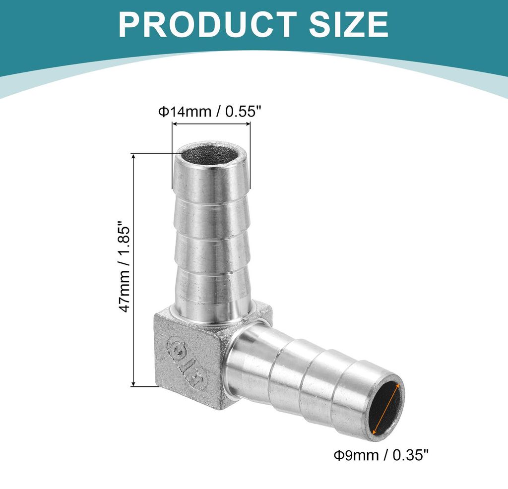 14mm Schlauchstutzen Reduzierstš¹ck 90 Grad Rohrverschraubung, 304 Edelstahl L-Winkel Adapter Rohrverbindung fš¹r Vakuumsysteme, Industrieverbi...